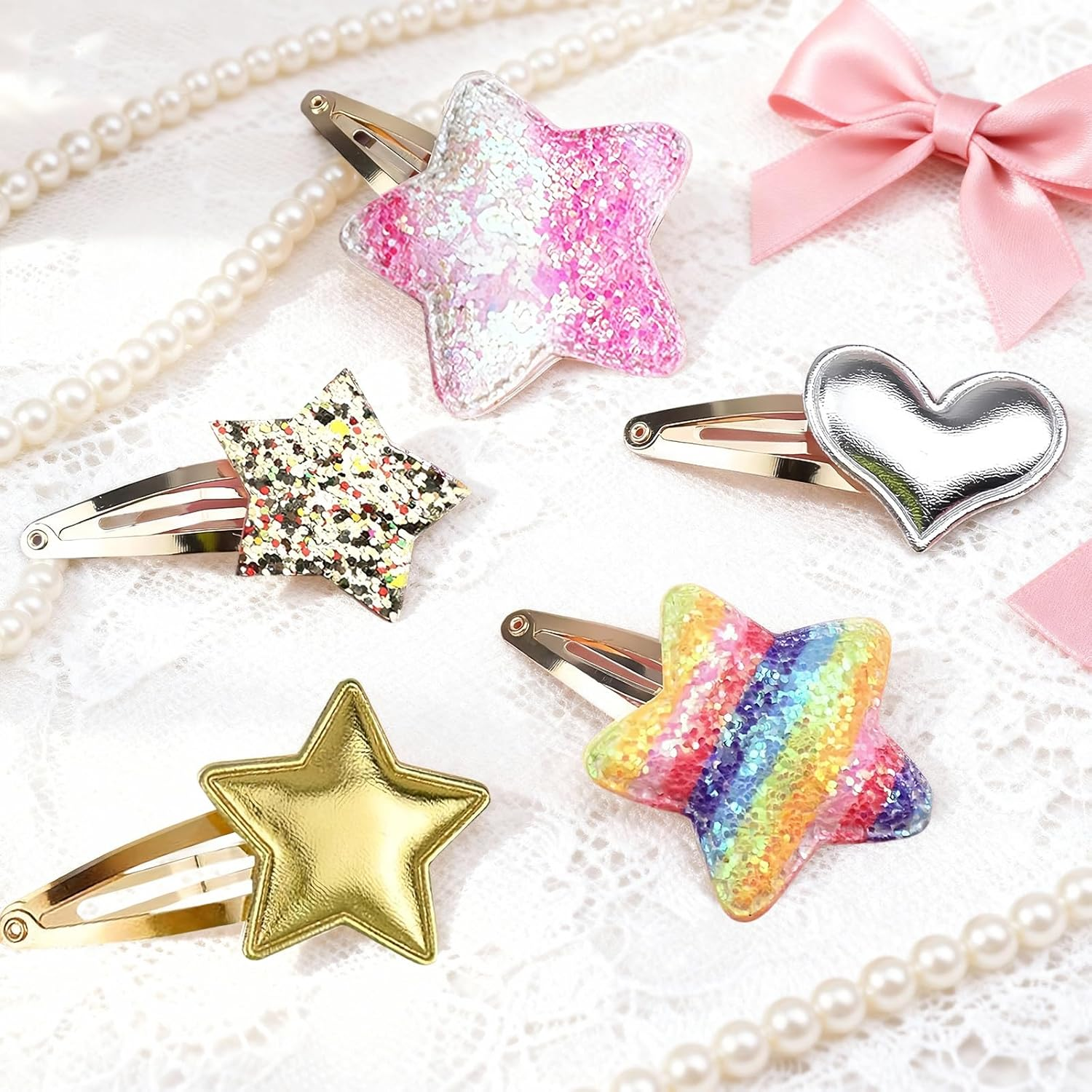 Hair Clips Set, White Metal Hair Accessories for Girls and Toddlers, Cute Designs for Daily Wear and Parties image number 4