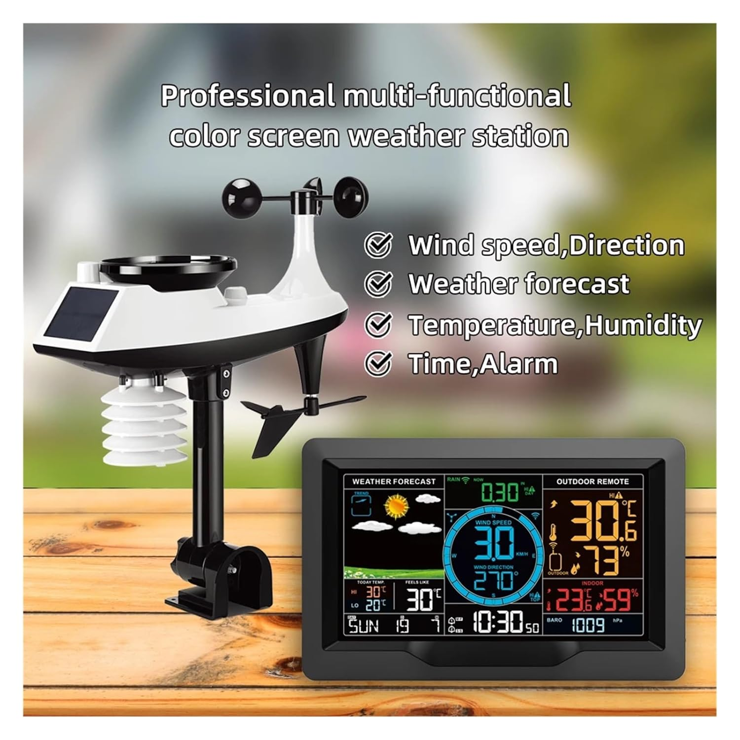 Professional Color Weather Station In/Outdoor Wireless Hygrometer Thermometer Rainfall Gauge Wind Speed Direction Forecast Clock image number 5