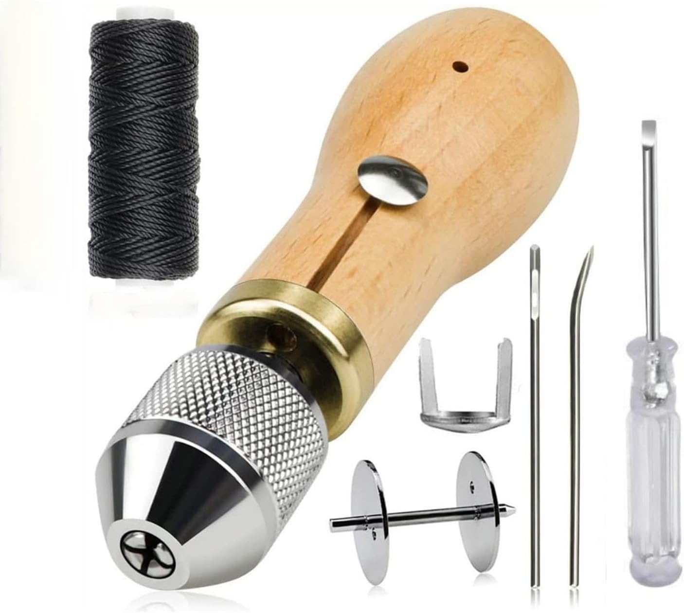 Songholee Professional Speedy Sewing Awl Hand Stitcher DIY Repair Tool Kit for Leather and Heavy Fabrics Canvas and More with 1Pcs Coil,2Pcs Needles and 2X30 Meter Sewing Waxed Thread image number 3