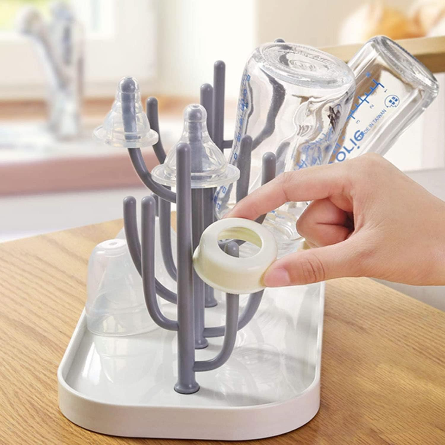 Liriqi Drying Rack for Baby Bottles and Accessories - Bottle Stand for Teats, Cups - Bpa-Free, Grey - (Pink) image number 5