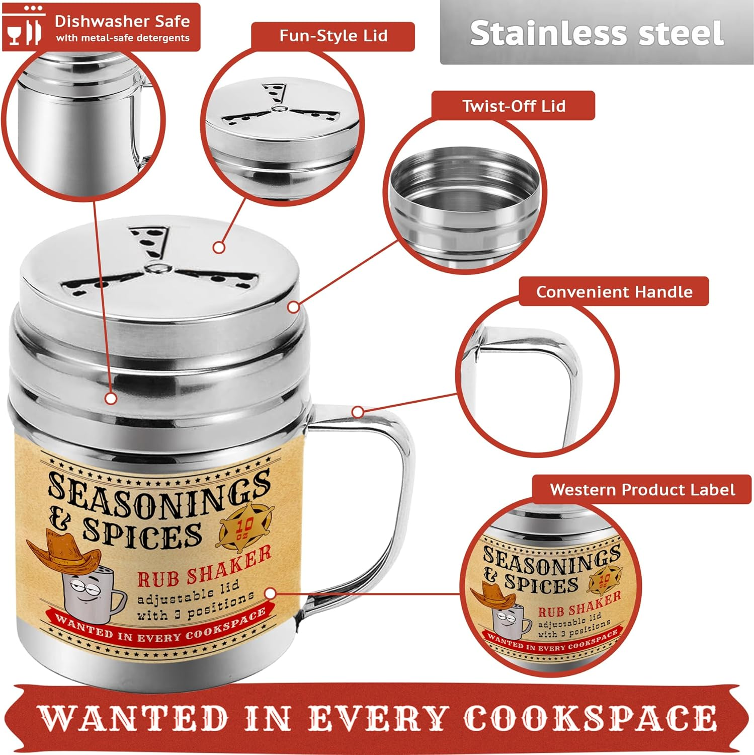 CUSINIUM 10 Oz Seasonings Spice Shaker - BBQ Dry Rub Shaker - Cooking Dredge with Adjustable Fan-Style Lid and Handle image number 1