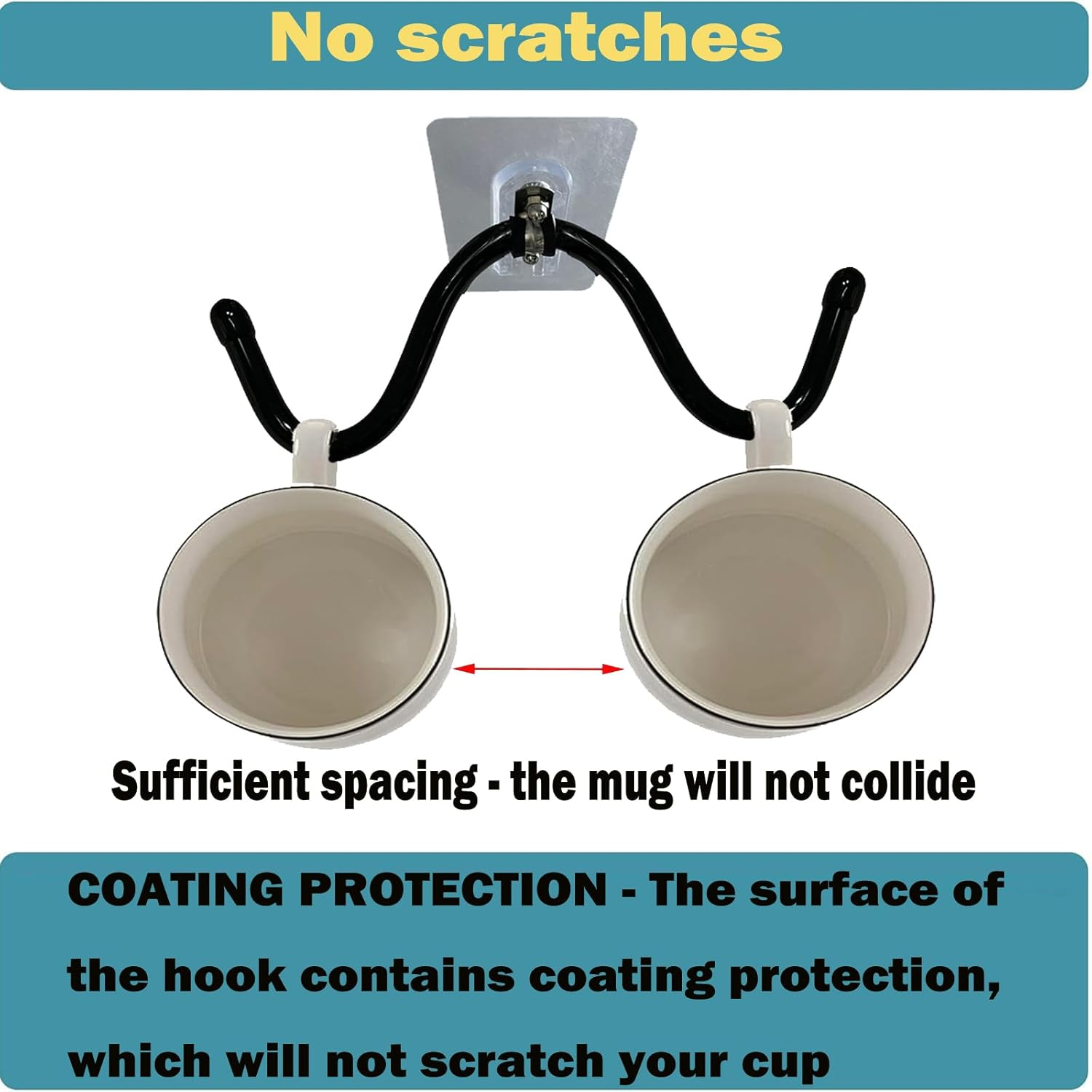 Pmsanzay Mug Cup Holder under Cabinet Organizer - 2 Pack Self-Adhesive Cup Hooks Coffee Mug Holder,Mug Cup Storage Hanger,Coffee Bar Accessories for Kitchen, Pantry, Cabinet - No Drilling image number 3