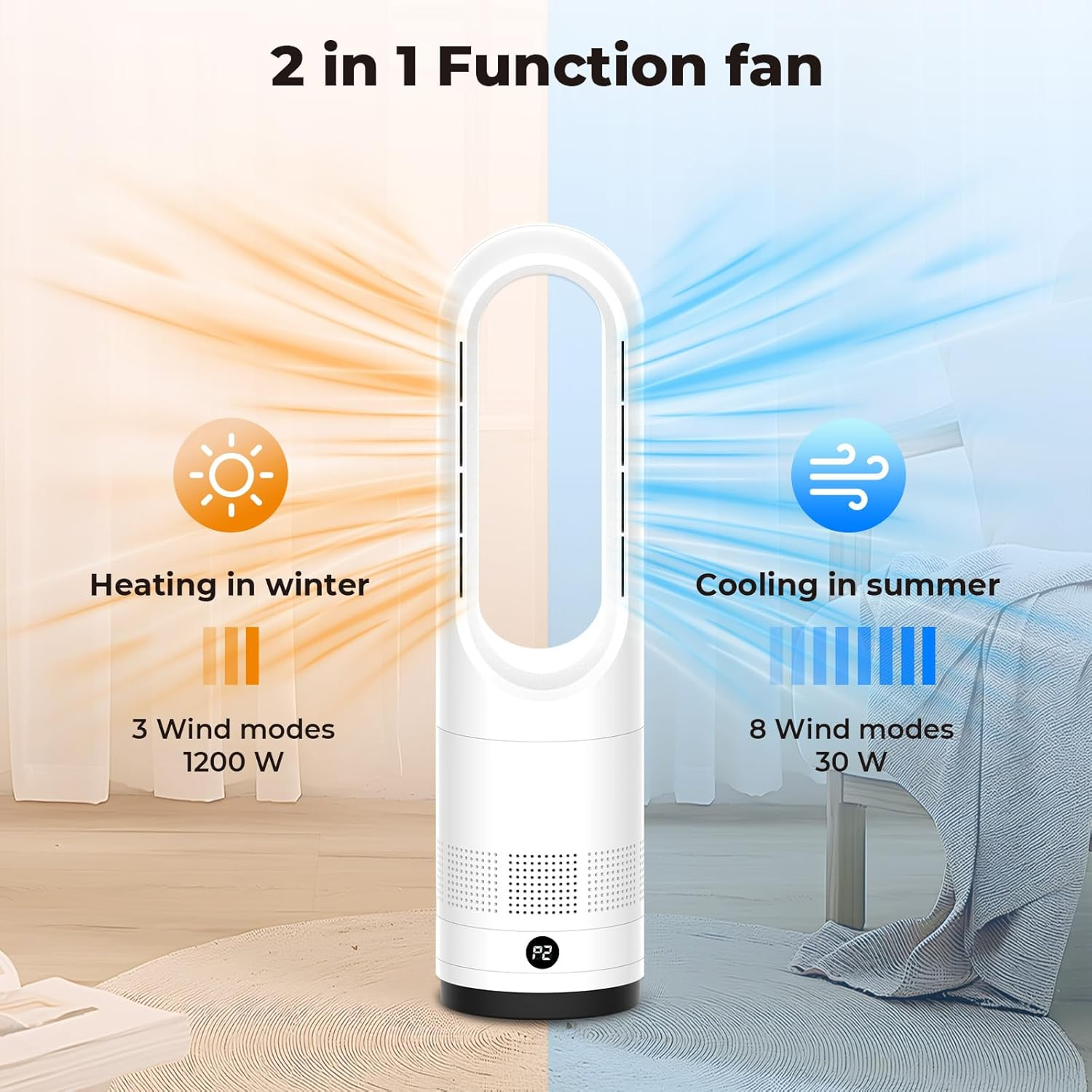Spector 2 in 1 Bladeless Cool Fan, Tower Fan & Heater Combo with Remote Control, Desk Fan,Portable Fan,1-9H Timer, 80&deg; Oscillating, Air Circulator for Bedrooms Office Home SAA Approved image number 6