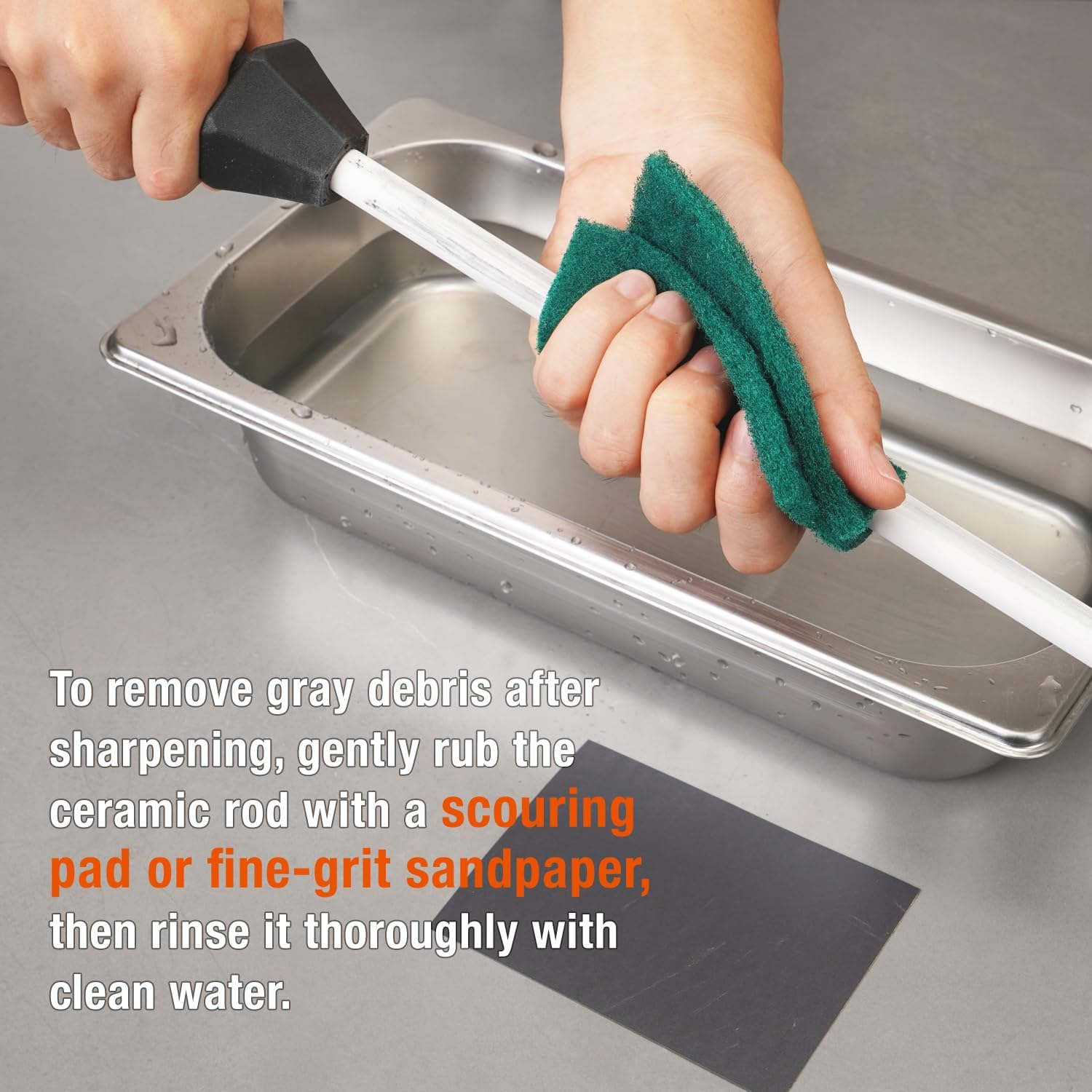 SHARPAL 118H Professional Ceramic Sharpening Fine Honing Rod Steel Kitchen Knife Sharpener Stick with Anti-Breaking Cap Built-In Angle Guide image number 5