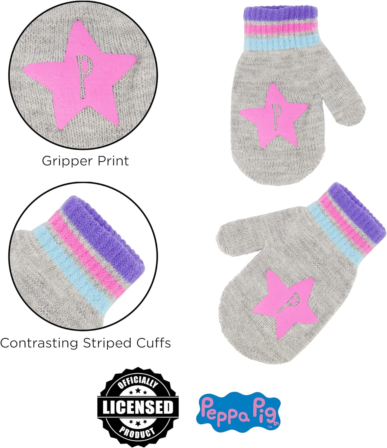 Eone Winter Hat, Toddlers Mittens, Peppa Pig Baby Beanie for Girl'S, Grey/Pink, 2-4T image number 2
