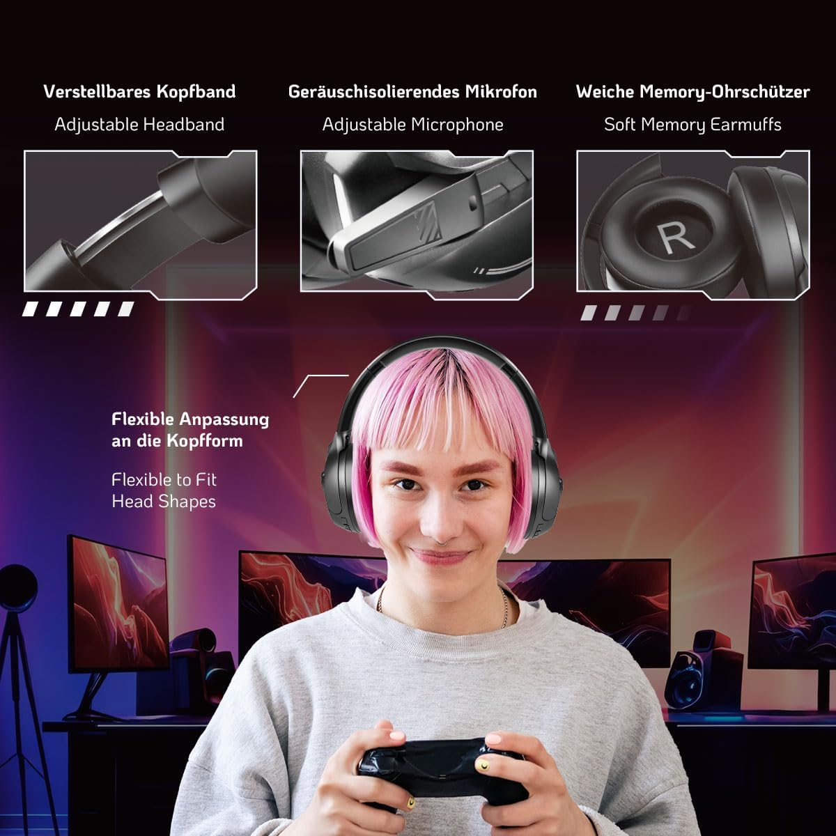 Logilink BT0070 BT 6.0 Gaming Headset 3.5Mm AUX Adjustable Headband 50 Hours Battery Life Black image number 5