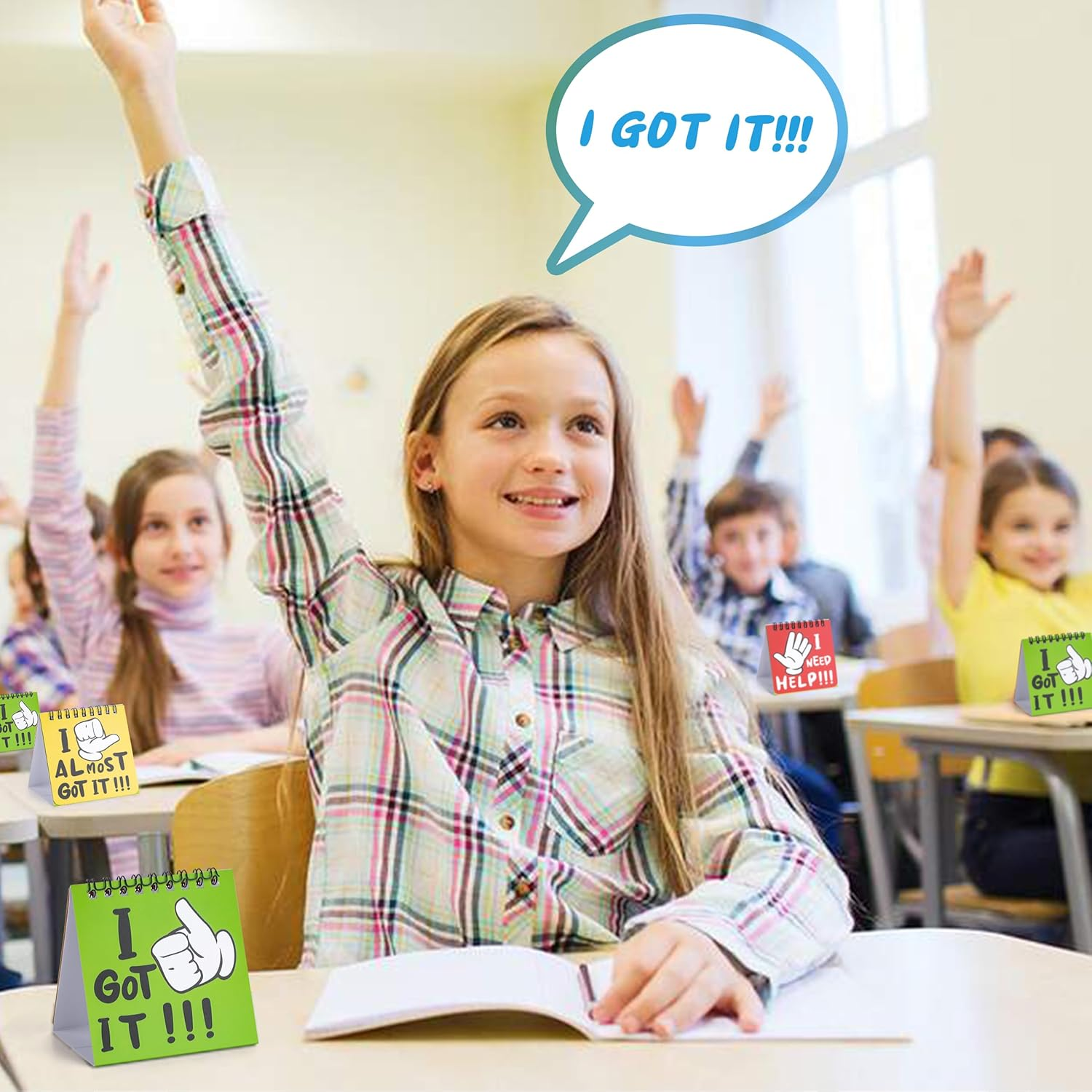 PERBDEAL 24 Pcs I Need Help Mini Flip Charts - Classroom Management Tools for Teachers Interaction and Behavior Self-Assessment Cards for Students Educational and Learning Activities School Supplies image number 2