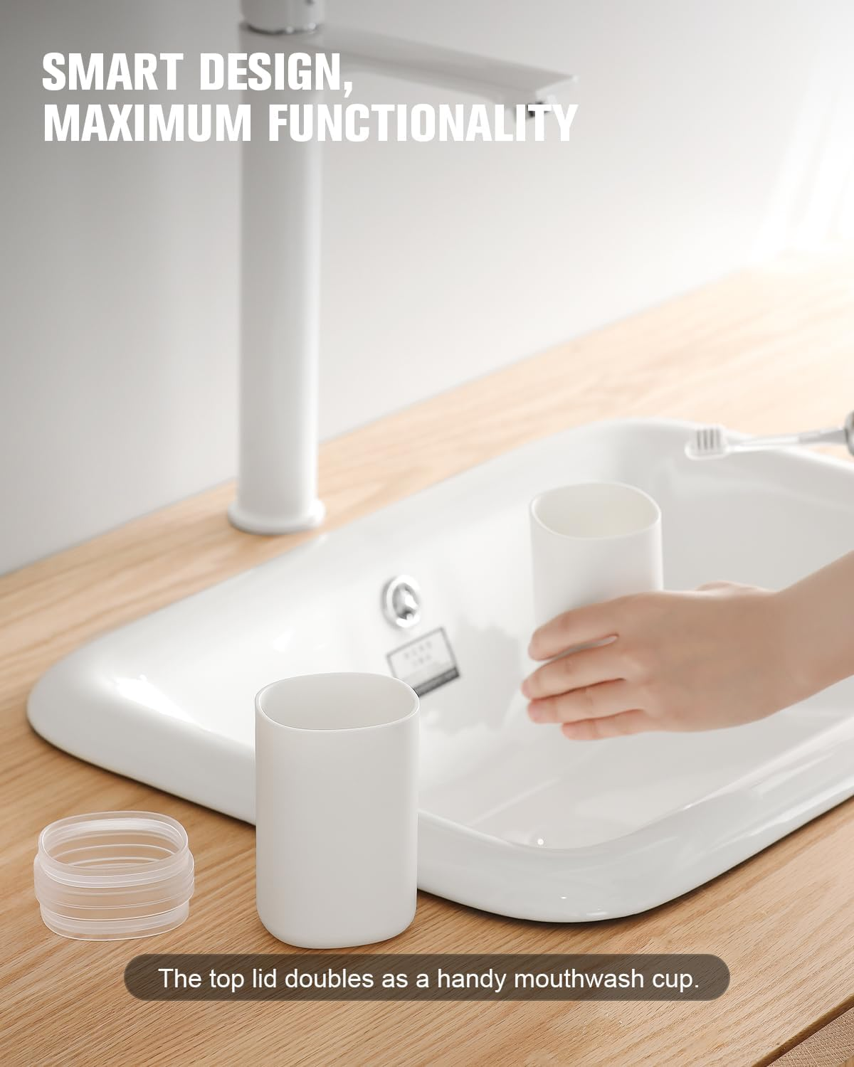 FERYES Travel Toothbrush Holder - Portable Toothpaste Organizer with Mouthwash Cup, Travel-Friendly Tooth Brushes Holder with Draining Lid - White