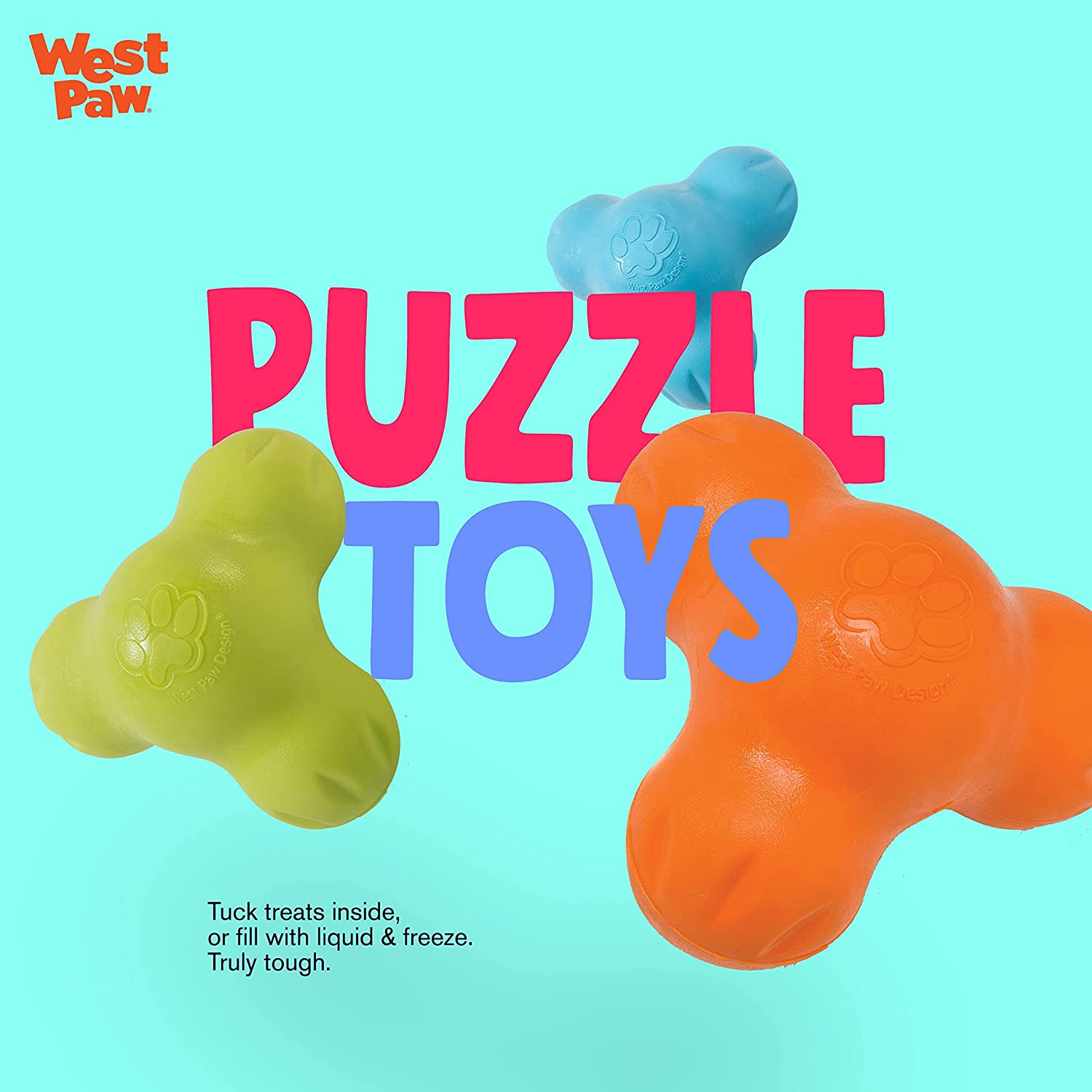 West Paw Zogoflex Tux Interactive Treat Dispensing Dog Chew Toy for Aggressive Chewers, 100% Guaranteed Tough, It Floats!, Made in USA, Large, Aqua - Aqua Blue image number 2