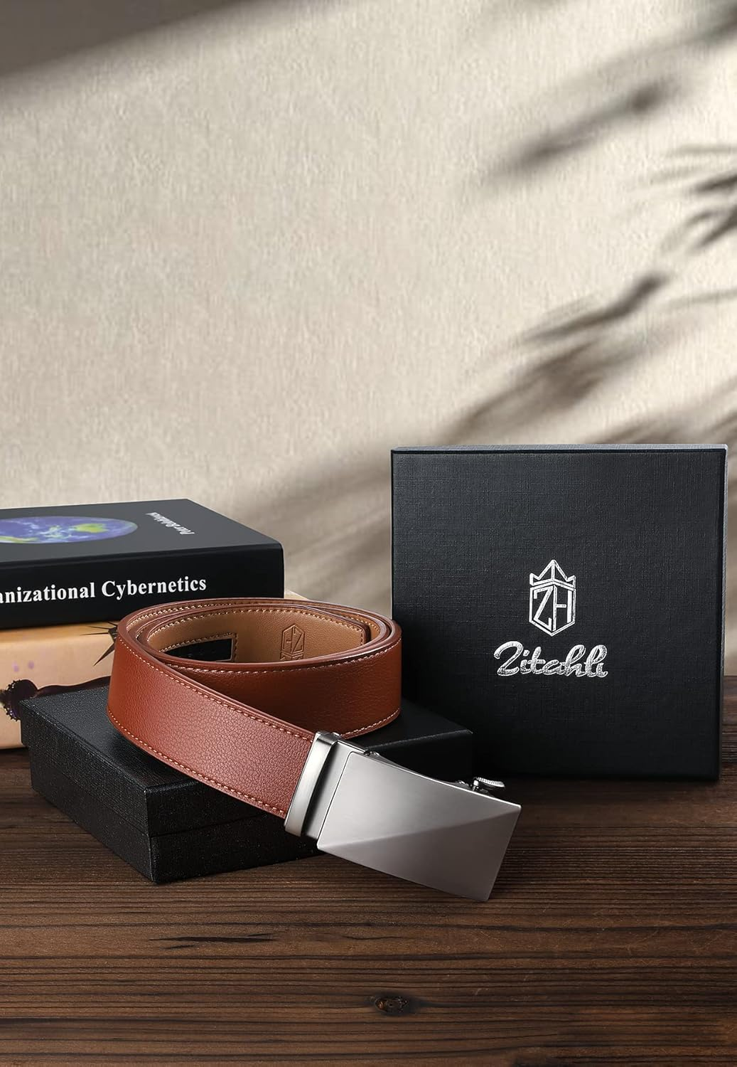 Zitahli Belt Men, Ratchet Belt Dress with 1 3/8" Premium Leather,Slide Belt with Easier Adjustable Automatic Buckle, Brown-J014 image number 6