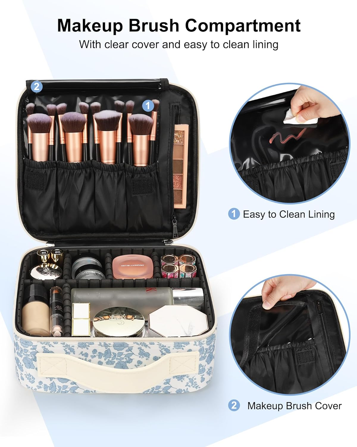 Travel Makeup Case, Professional Makeup Artist Makeup Bag, Portable Makeup Train Case Organizer with Adjustable Dividers, Cute Cosmetic Bags Birthday Gifts for Girls and Women, Floral Print