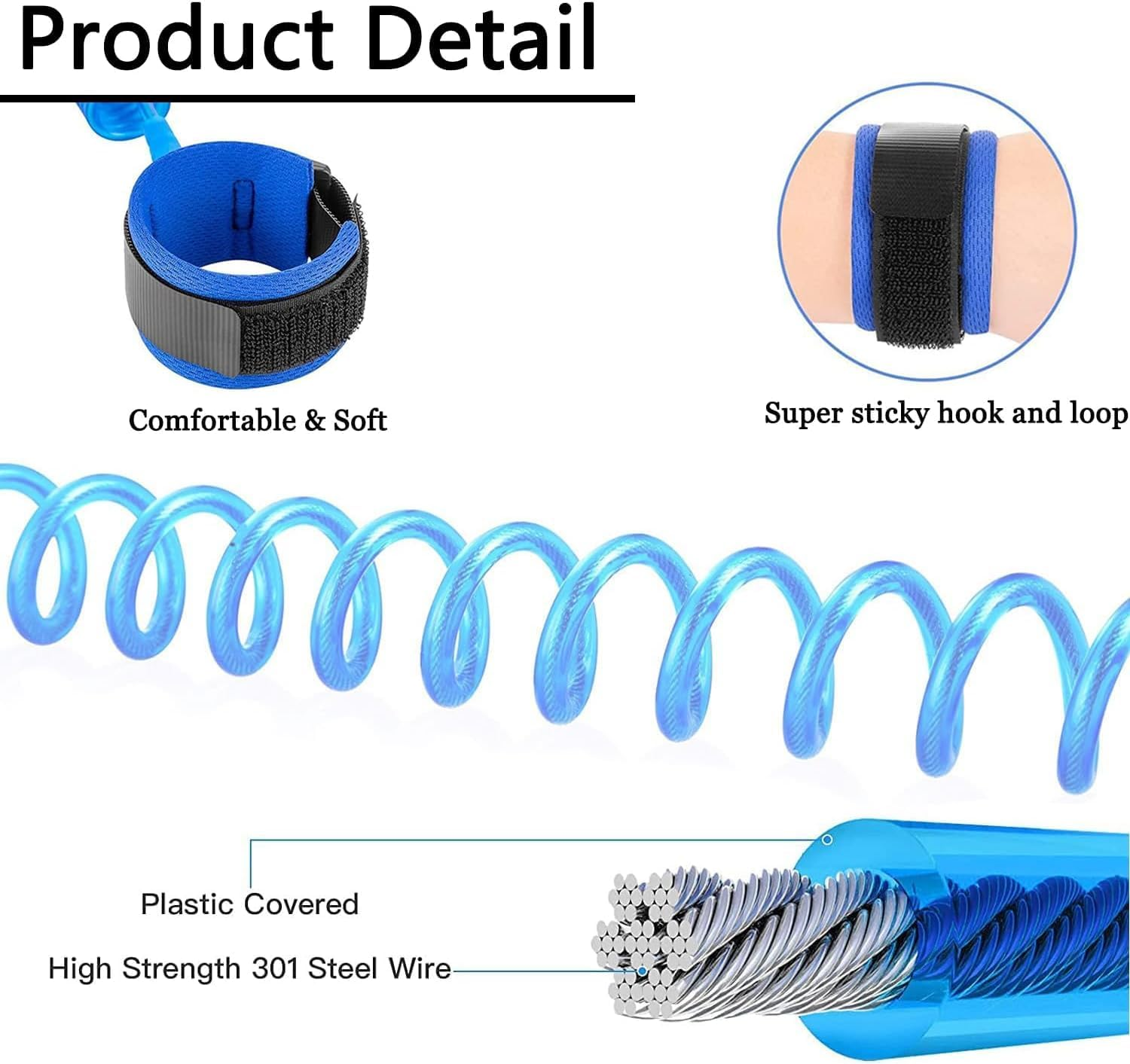 Shuoteng Anti-Lost Safety Wristband Strap Wrist Link, 1Pc Toddler Harness Walking Leash Safety Child Wristband Leashes, 360&deg; Rotation Baby Safety Harness, 2M anti Lost Wrist Link Belt for Kids, Blue image number 2