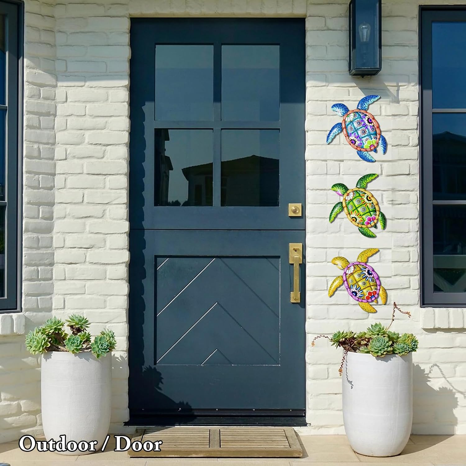 Metal Sea Turtle Wall Art Decor，Beach/Ocean/Nautical Theme Outdoor Wall Decor，Decorations for Garden Backyard Pool Patio Balcony Kitchen or Bathroom (3 Pack) image number 3