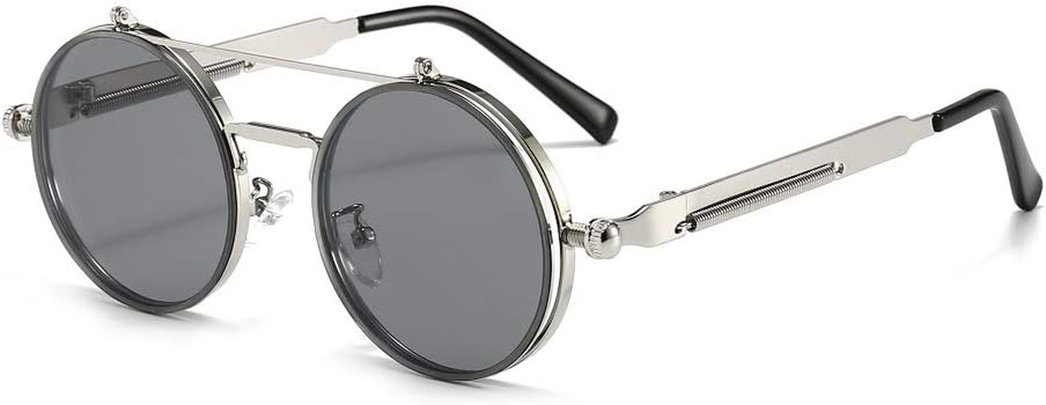 Vintage round Flip up Steampunk Sunglasses Retro Clamshell Punk Eyewear Metal Circle Glasses for Men Women