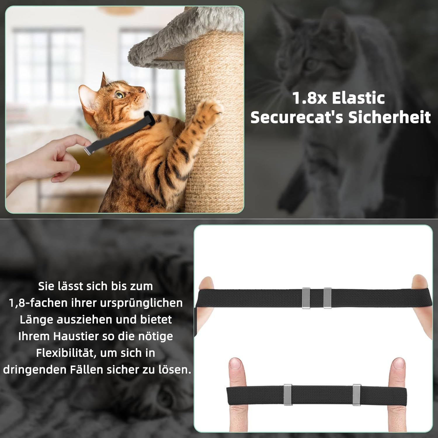 Airtag Cat Collar, Elastic GPS Kitten Collar with Air Tag Holder, Lightweight and Comfortable, Stretchy Cat Tracker Collars for Cats, Kittens and Puppies, 8-12 Inches, Black image number 1