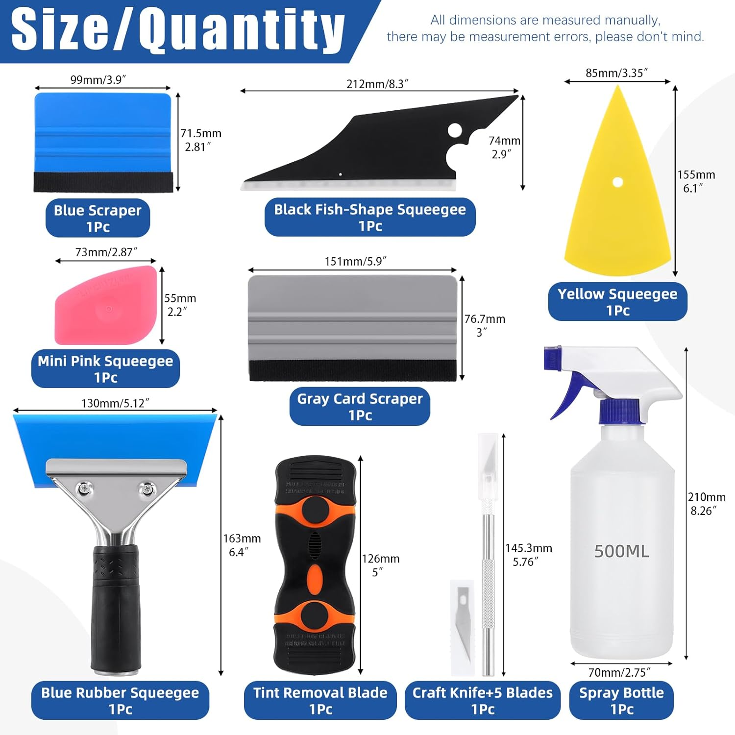 Glarks 14Pcs Car Window Tint Application Tools Kit with Various Shape Squeegees, Razor Blade Scraper, Craft Knife with Blades and Spray Bottle, Vinyl Wrap Tool Kit for Window Film Wallpaper Trimming image number 5