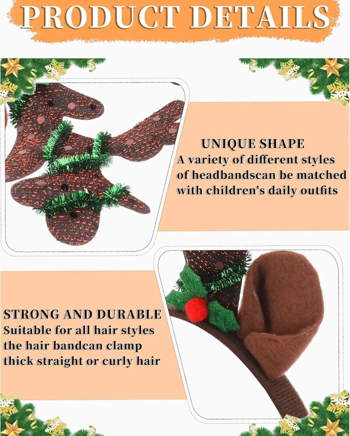 Itadaku 3 PCS Christmas Headbands for Girls, Reindeer Antlers, Santa, Tree and Festival Hairbands for Holiday, Party, Halloween, and Christmas Dress-Up image number 5