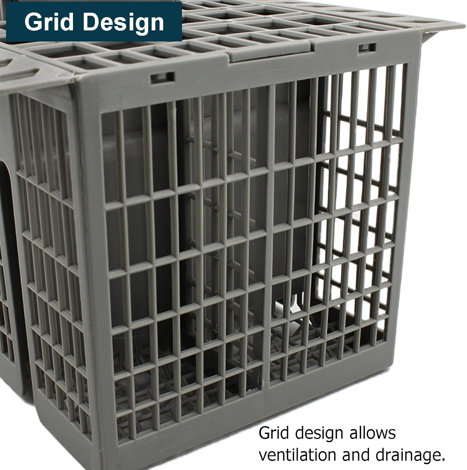 Veldtek Dishwasher Cutlery Basket with 8 Compartments and Handle, Dishwasher Silverware Utensil Basket Cutlery Rack Replacement, Grey (8-Slot) - 8-Slot image number 2