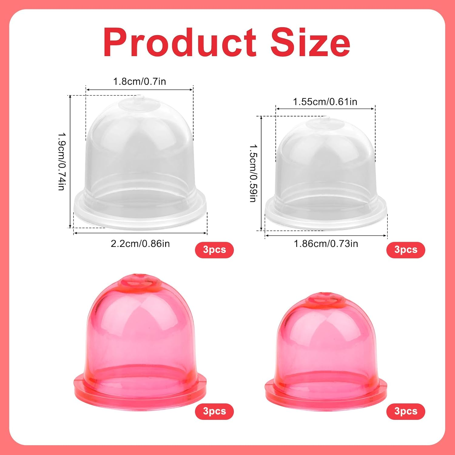 NQEUEPN 12Pcs Primer Bulb Replacements, Prime Bulb Carburetor Primer Bulb for Trimmer Hedge Cutter Gas Blower Brush Compatible with Homelite Craftsman Roybi(Red & Transparent)