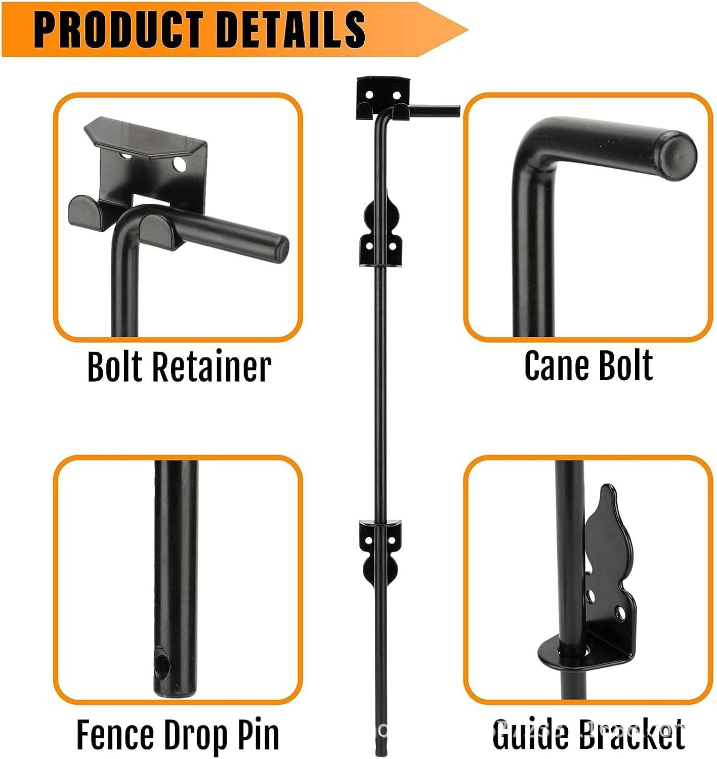 36In Cane Bolt Gate Drop Rod, 2 Set Alloy Steel Gate Ground Latches for Wooden Fences Metal Gates Door, Heavy Duty Gate Drop Pin, Gate Ground Stopper Hardware image number 1