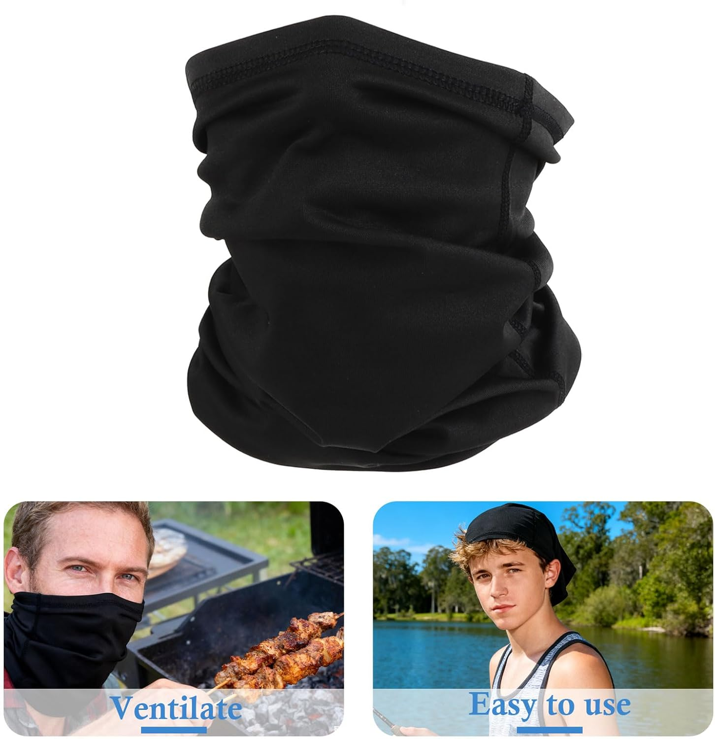 AIAOO 2-Pack Ice Silk Neck Gaiter, Black Universal Size Neck Warmer - Windproof Dustproof Balaclava for Outdoor Sports, Moisture-Wicking Breathable Ski Mask, Multifunctional Buff Mens Accessories image number 5