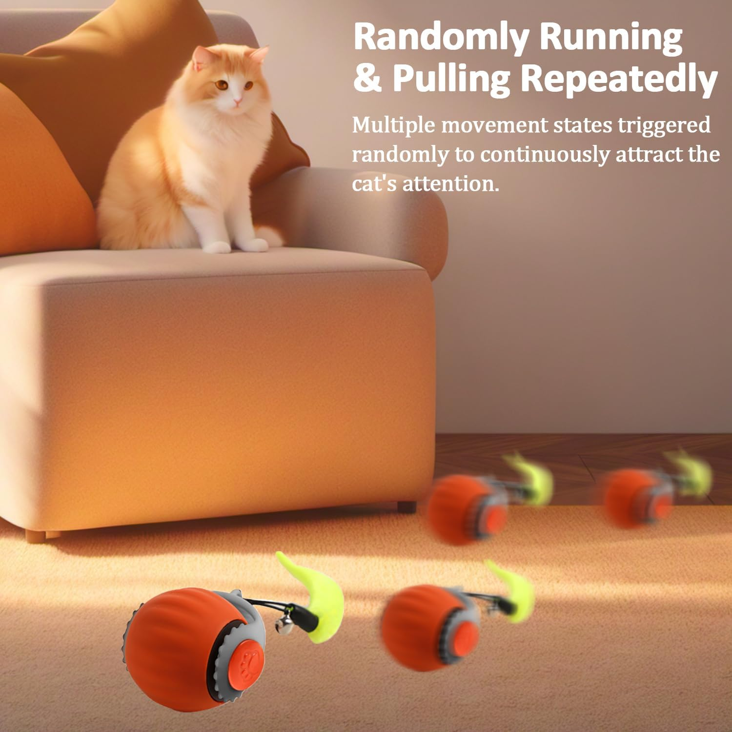 Cat Toy Speedy Tail 2.0, 2025 Upgrade Interactive Cat Toy Ball, Cat Toys for Indoor Cats, Smart Automatic Rolling Dog/Cat Toys Motion Activated Rechargeable Blue image number 4