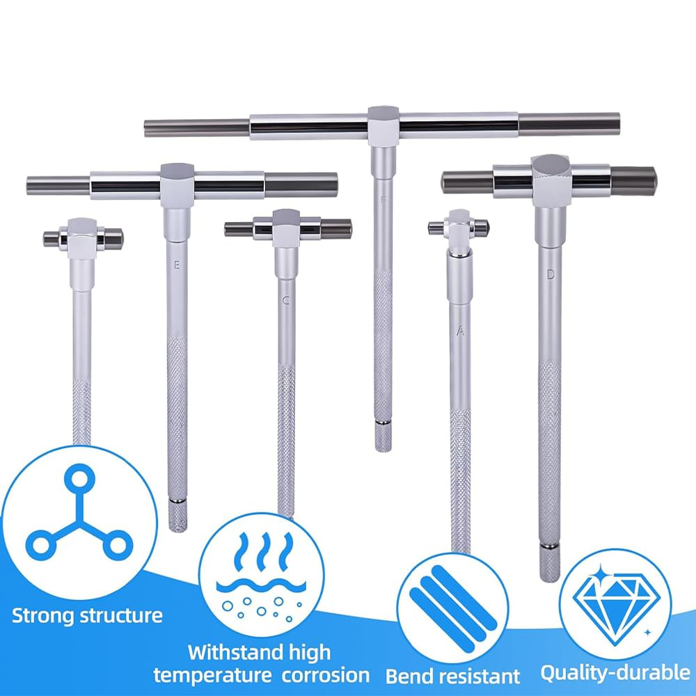 6-Piece Telescopic Bore Gauge Set 5/16"-6" with Lock,Precision T-Gauge Hole Measurement Kit,Automotive & Mechanic Tools image number 4
