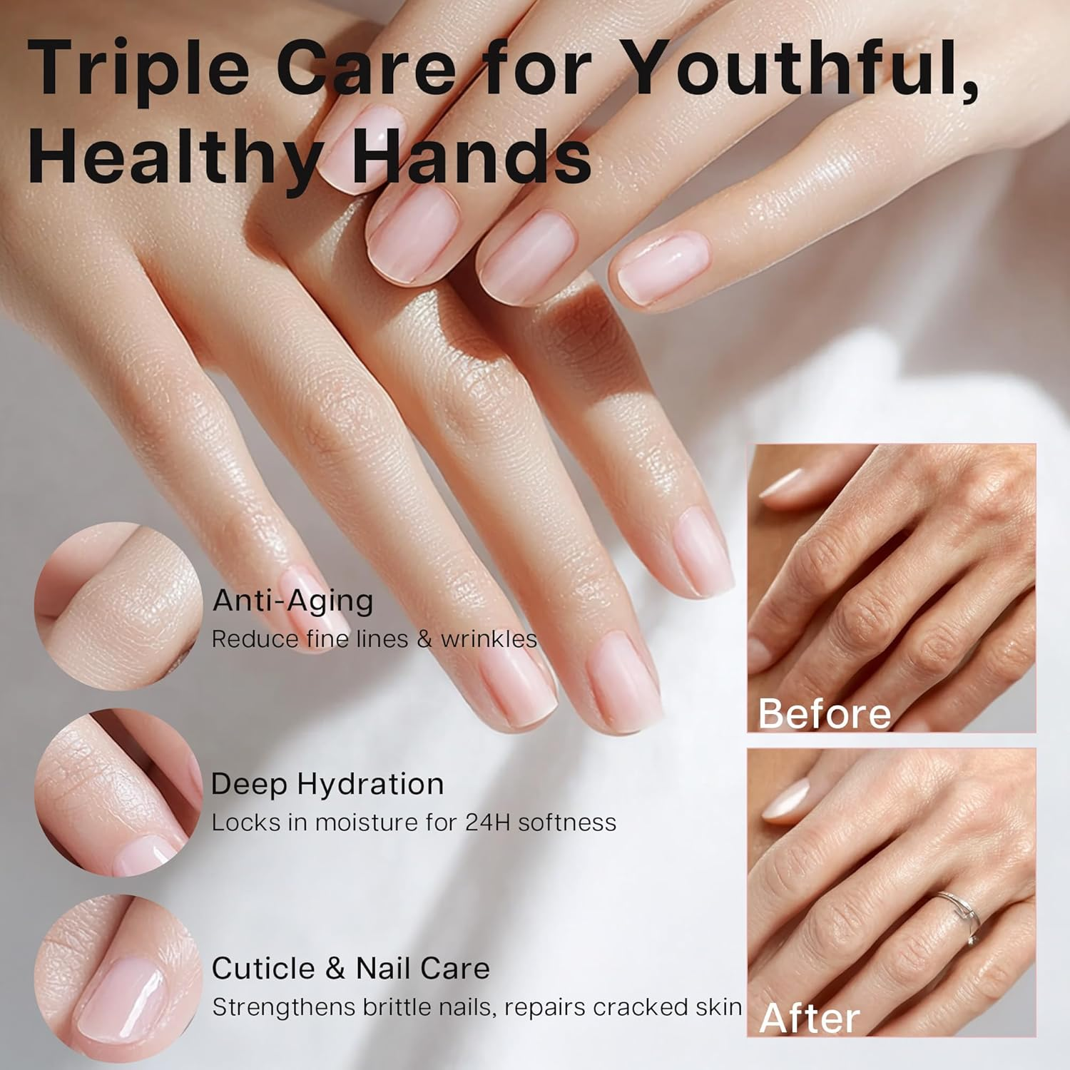 VRAIKO OUHOE Retinol Anti-Aging Hand Cream, Mineral Hand Moisturizer with Retinol, Shea Butter and Collagen, for Younger Looking Hands, Soft Smooth Skin, Nails & Cuticles image number 5