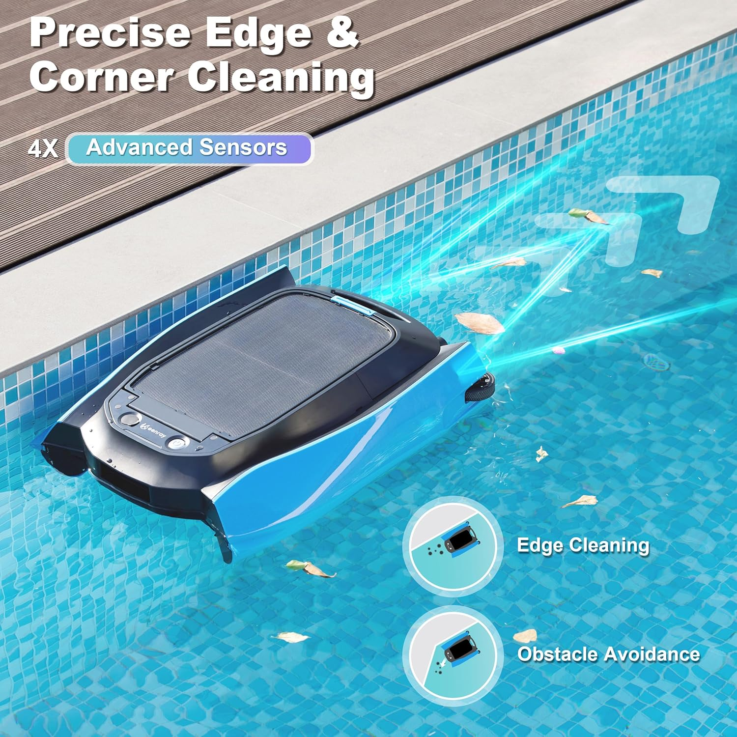 Keenray Solar Pool Skimmer Robot Surface Cleaner, Automatic Cordless Robotic Pool Skimmer with up to 50 Hours Continuous Cleaning Robotic Pool Cleaner with Remote Control for Swimming Pool (Blue)