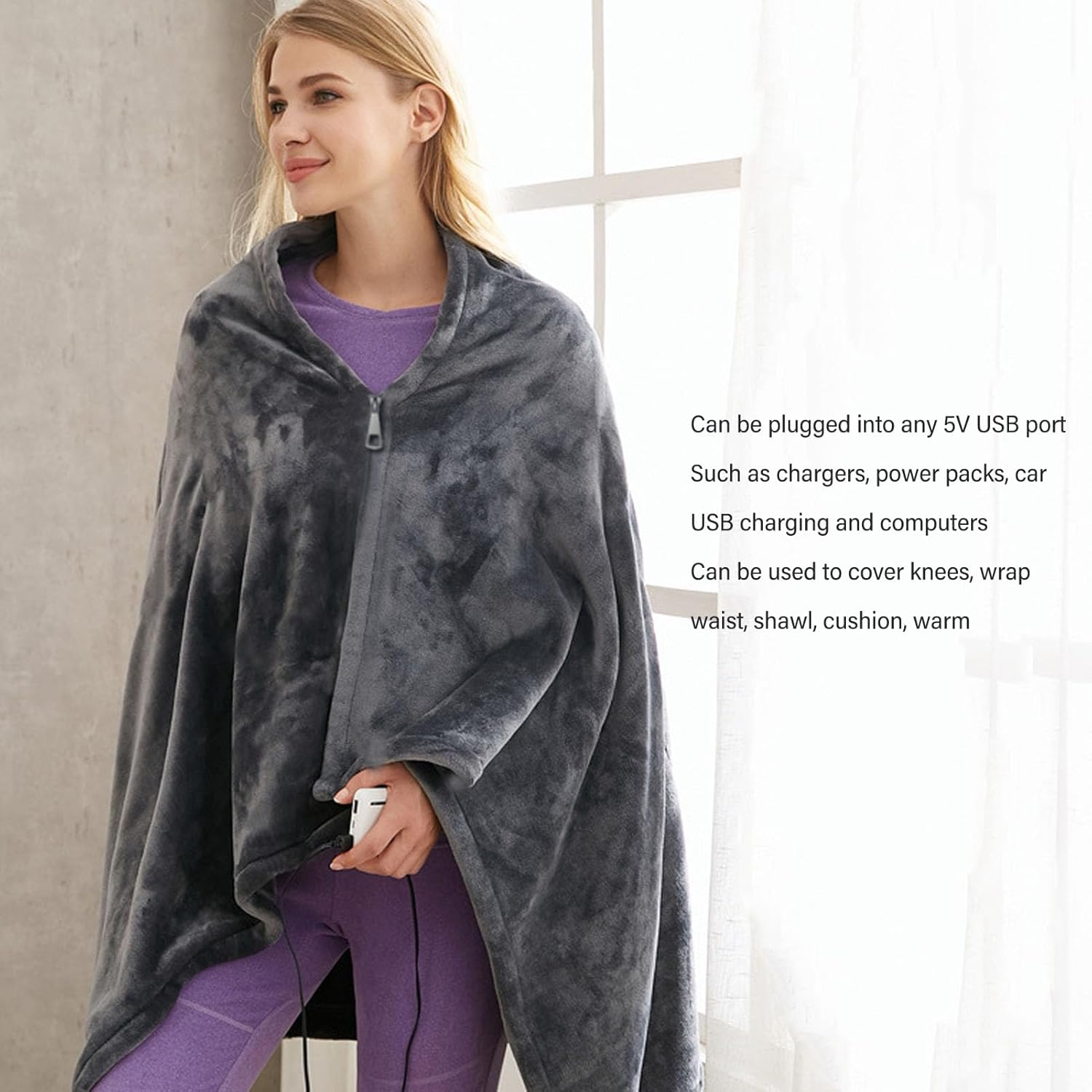 Omabeta 1PCS Electric Heated Blanket with 3 Adjustable Heating Levels,150 * 85 * 2Cm Heated Throw Cover for Home Office Camping Outdoor Use, USB Powered Throws