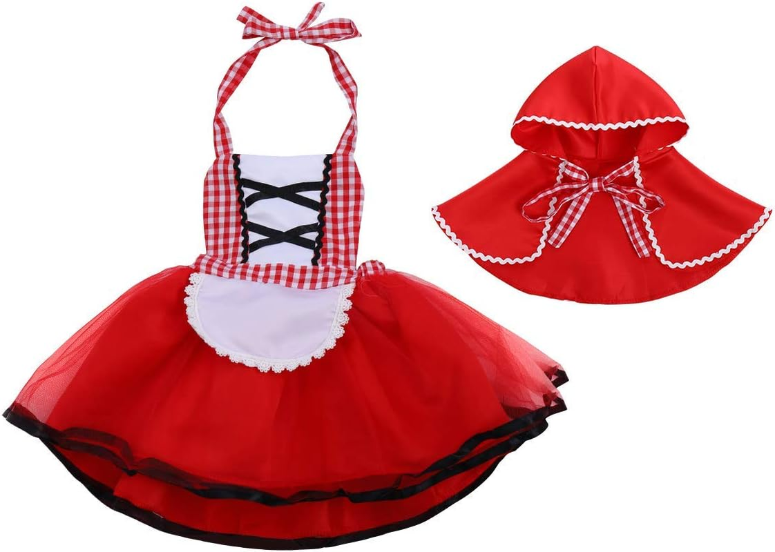 OBEEII Little Red Riding Hood Halloween Costume Newborn Baby Toddler Girl Tutu Dress Cloak Fairy Tale Fancy Dress up Party image number 3