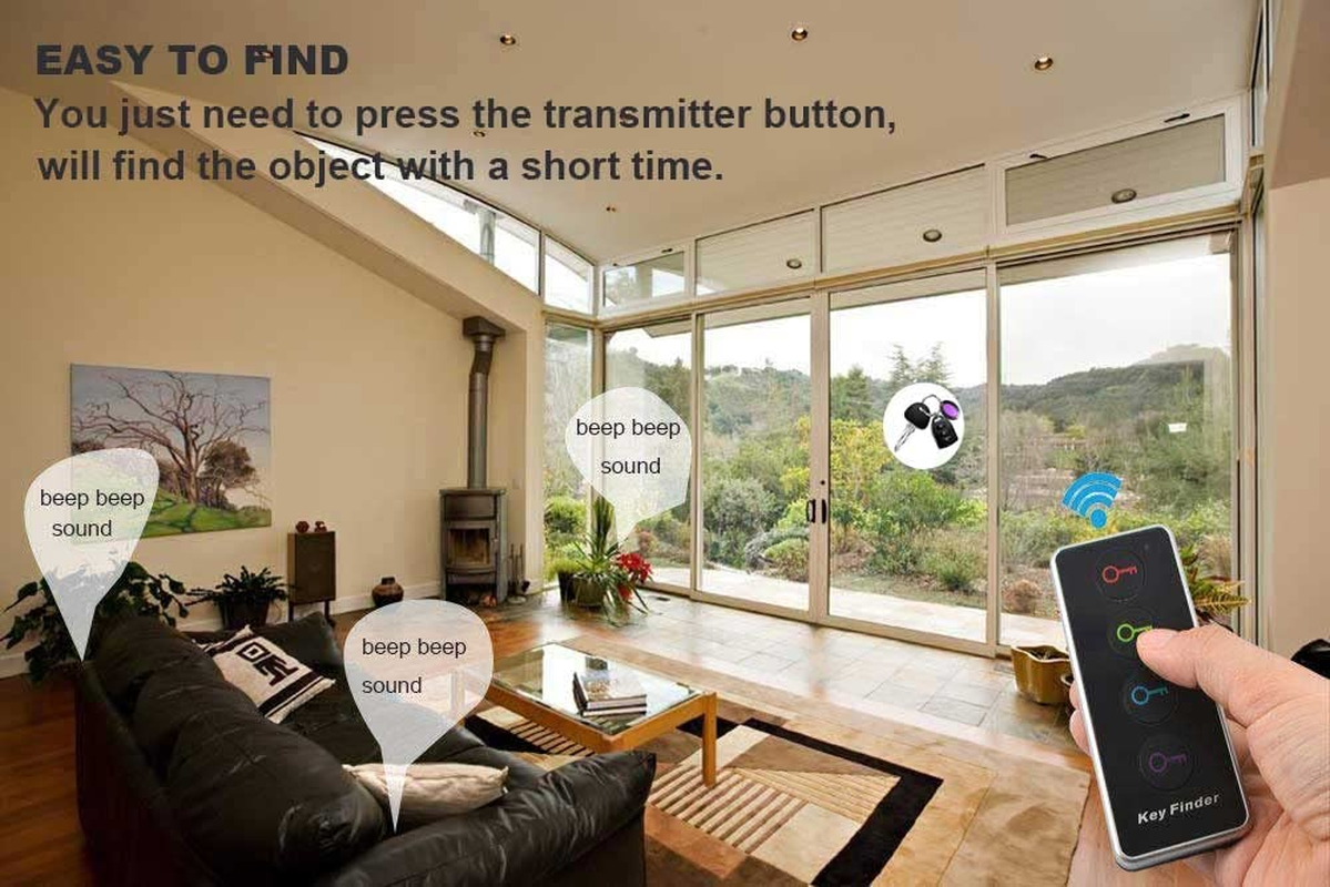 Key Finder Locator with Sound, 85Db Item Trackers with 131Ft Range Beeper Tags, Wireless Key Finders for Finding Keys Wallet Remote Control Pet Phone, 4 Receivers & Flashlight
