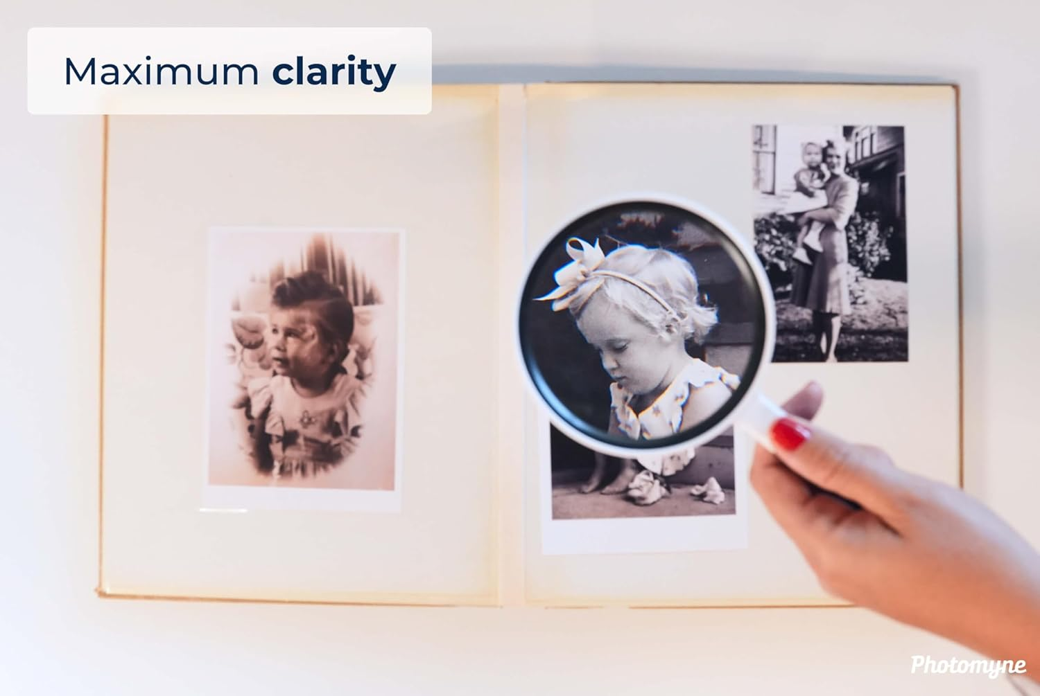 Photomyne Magnifying Glass, 3X Magnification, Perfect for Seeing Small Objects, Photos, Reading, Shatterproof Design, Crystal Clear Acrylic Glass, Portable, Comfort Grip Handle, Kids and Adults image number 1