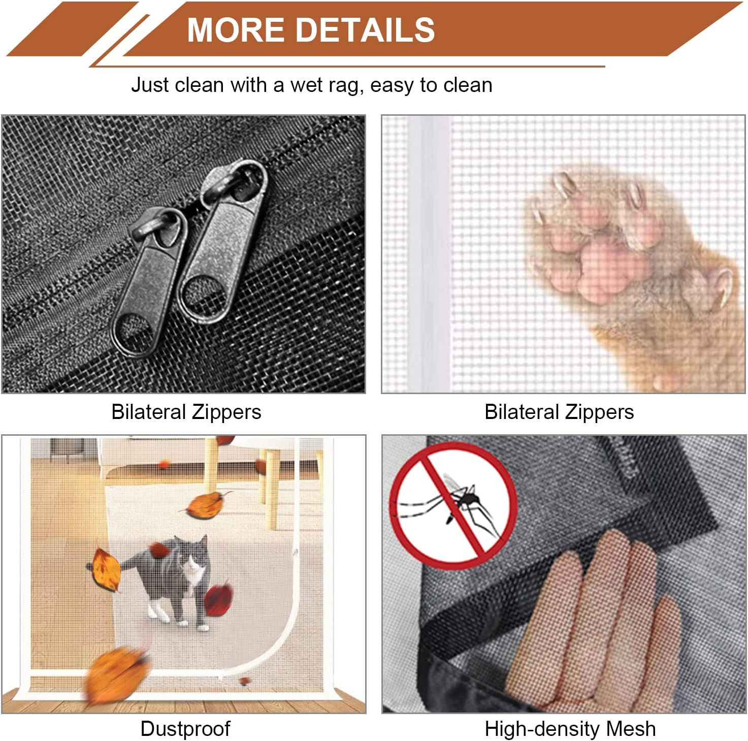 Dixutzi Reinforced Cat Screen Door Fits Door Size 30''X 80'', Heavy Duty Pets Proof Screen Door with Zipper, Prevent Dogs Cats Running Out from Home (Black) image number 3