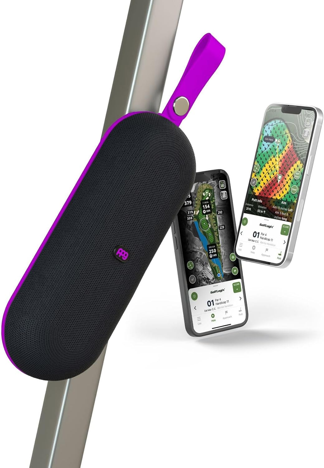 PPG All-In-One Golf Speaker with GPS Powered by Golf Logix &ndash; 40K+ Courses, 3D Mapping, Stereo Sound, Magnet Mount, IPX7 Waterproof, USB-C Rechargeable, Long Battery, Purple image number 3