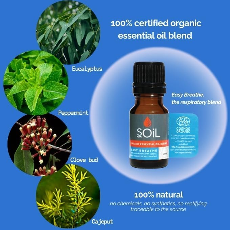 Soil Easy Breathe Organic Essential Oil Blend, Contains Eucalyptus, Peppermint, Cajeput, Clove Oil, Essential Oil Diffuser, No Additives, 10Ml image number 1