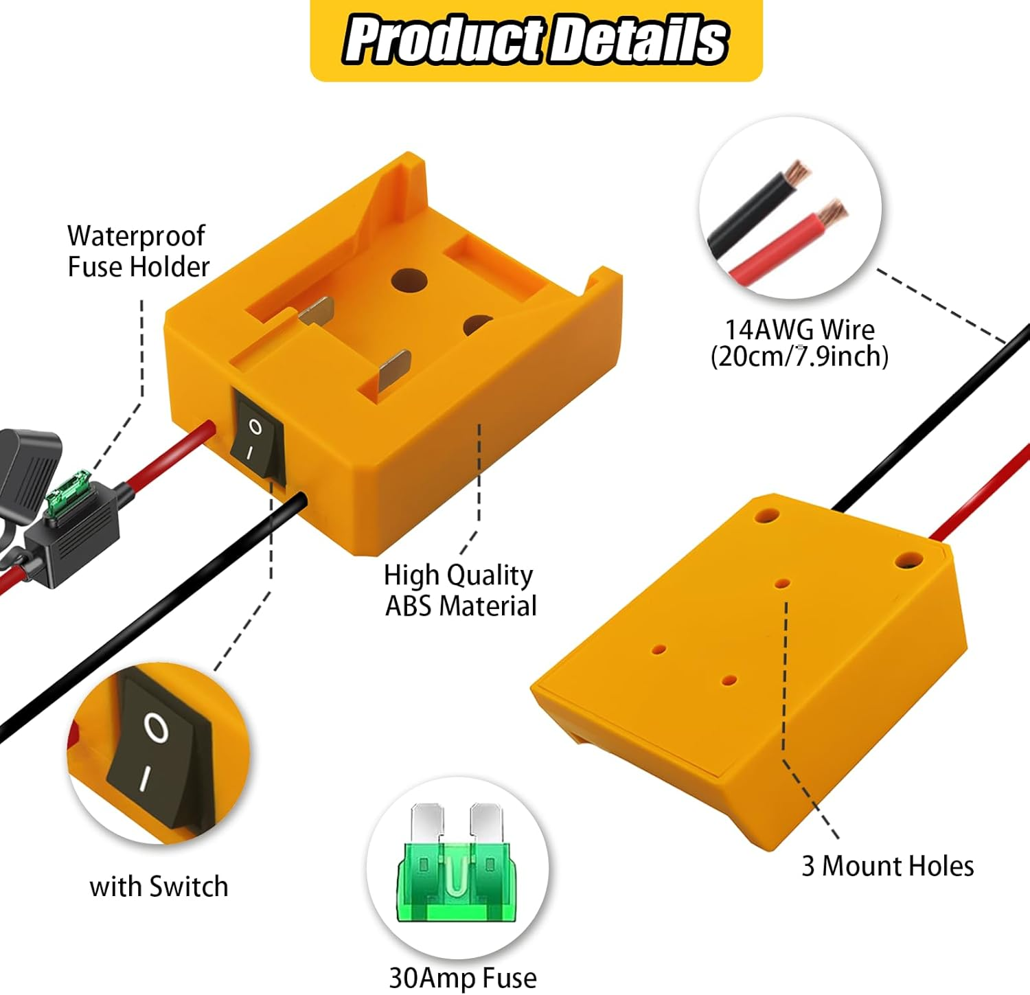 2Packs Power Wheel Adapter for Dewalt 20V Battery Adapter, Battery Converter Kit with Switch & Fuses & Wire Terminals, 14AWG Wire, Power Connector for DIY Rc Car Toys, Robotics and Rc Truck image number 1