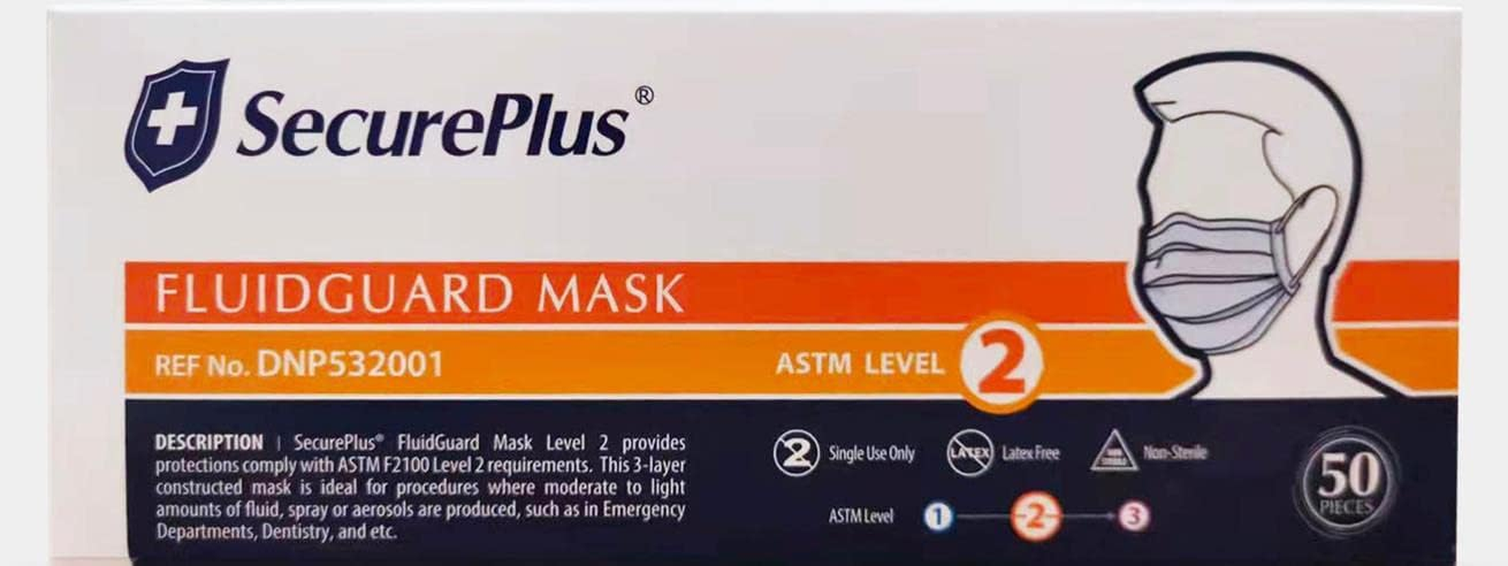 SECURE plus Fuildguard Face Mask W/Earloop - ASTM Level 2 Face Mask,Made in Australia,Blue image number 3