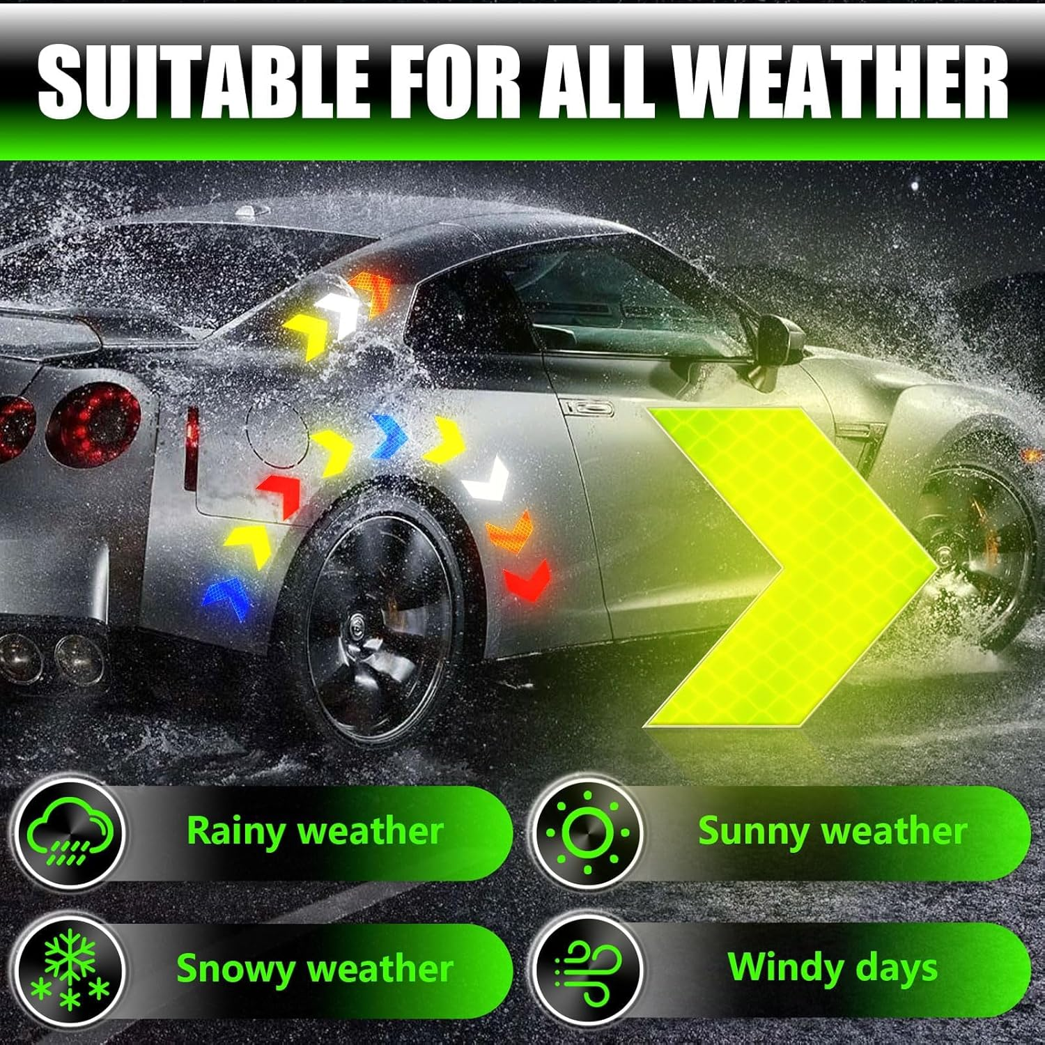 Reflective Stickers, 60 Pcs Night Warning Stickers, Outdoor Reflective Stickers for Vehicles, Cars, Motorcycles, Bicycles (6 Colors, Arrow) image number 5