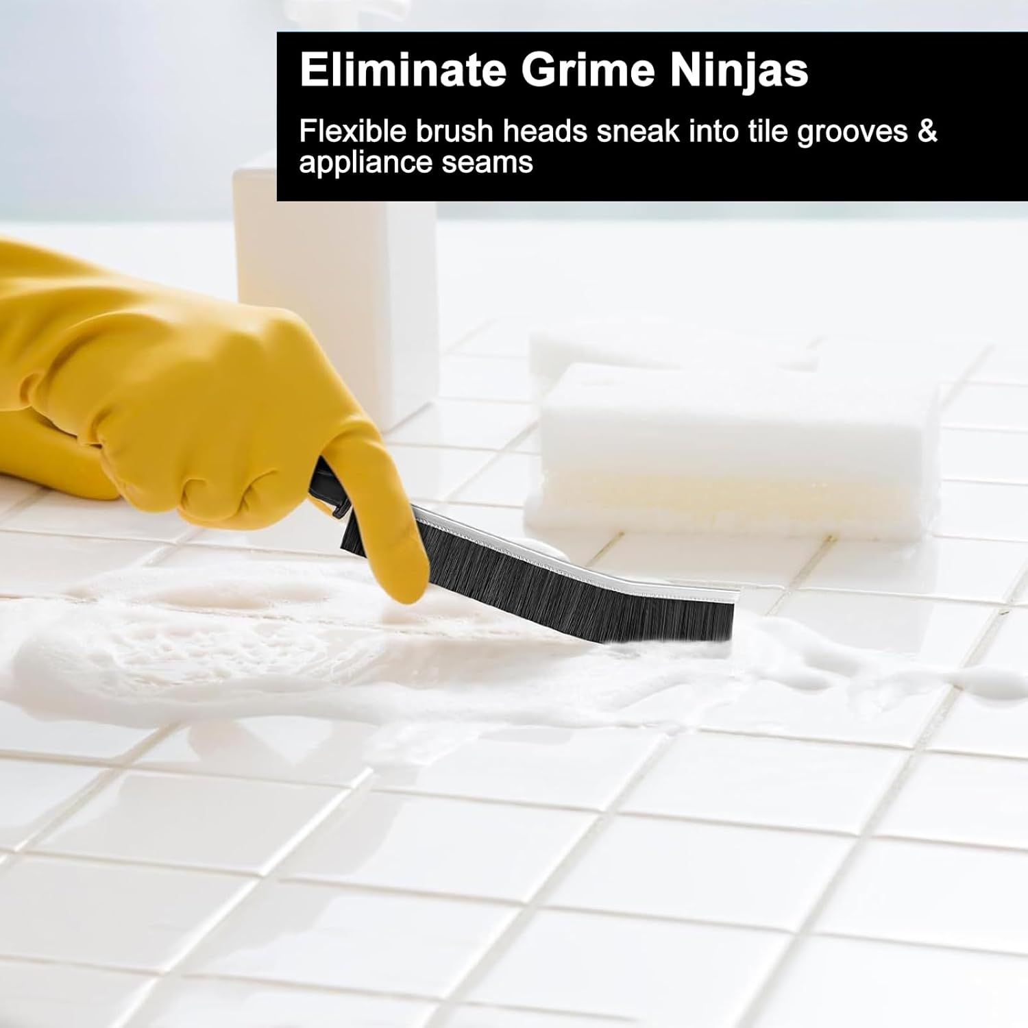 Beleeb 3PCS Cleaning Brush, Hard Bristle Crevice Bottle Brush, Household & Cleaning Crevice Cleaning Brush for Kitchen, Bathroom, Window, Vehicle, Faucets, Toilet, Grout image number 1