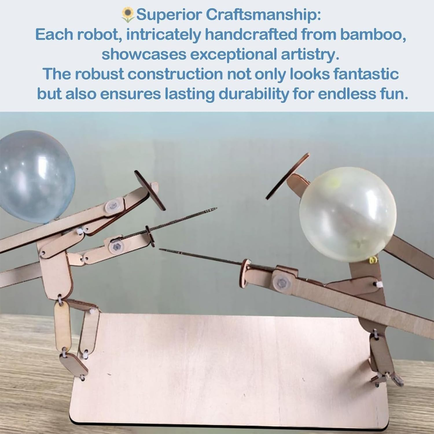 Balloon Bamboos Man Battle 2-Person Wooden Robot Battle Game Handmade Wooden DIY Bamboo Man Fghting Toy Handmade Wooden Fencing Puppets Fast-Paced Balloon Fight Whack a Balloon Party Games image number 3