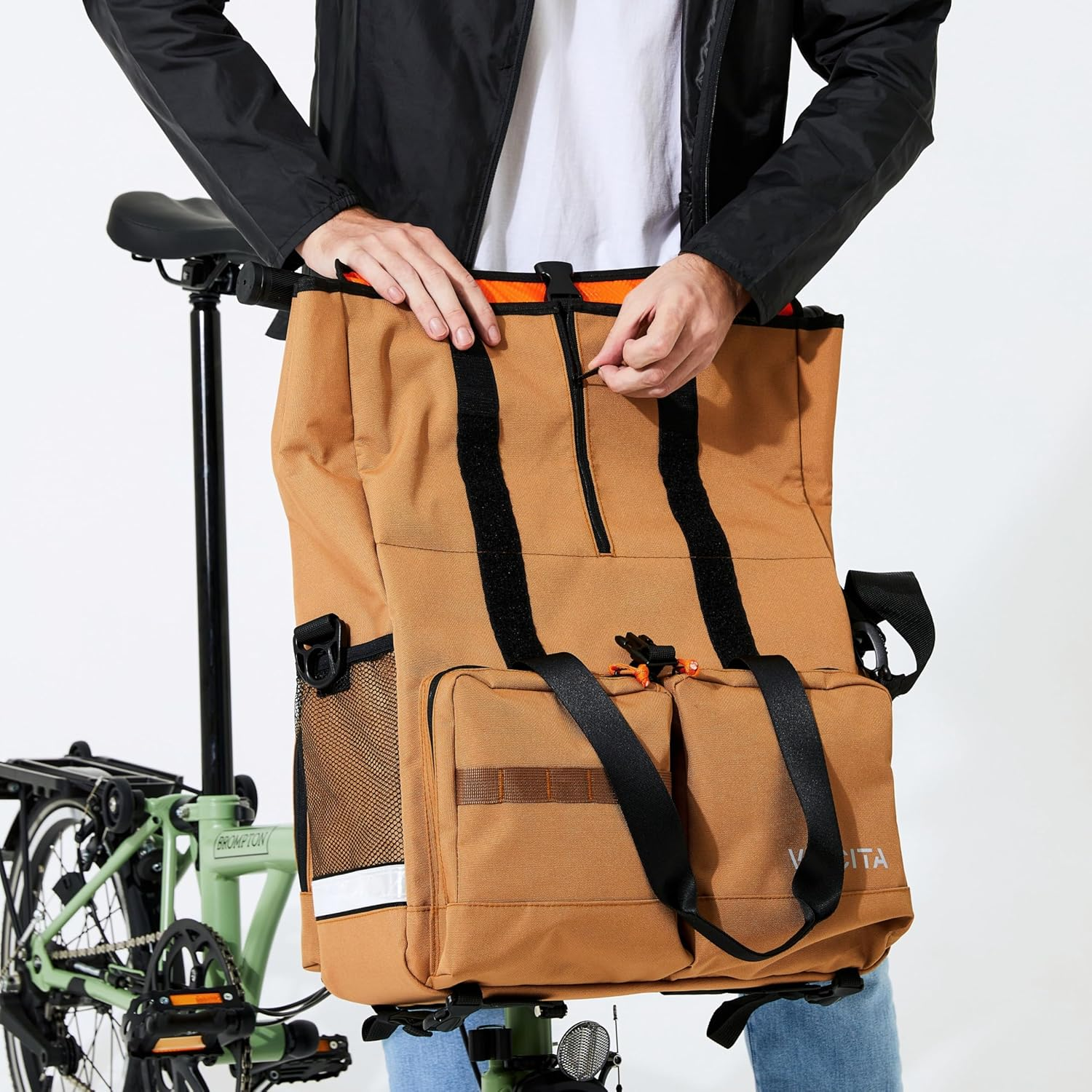 Vincita Large Black Minimal Brompton Bike Bag Accessory - with Laptop Compartment, Rain Cover, Shoulder Strap & Frame Mount image number 4