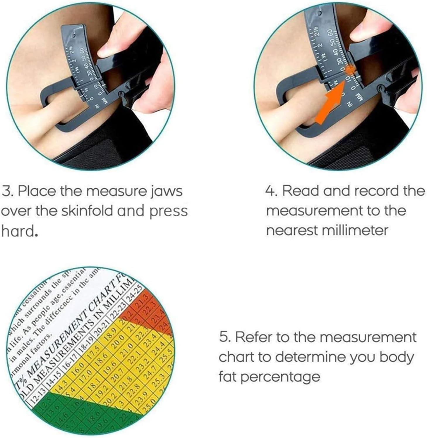 Body Fat Caliper &ndash; Professional Skinfold Caliper for Accurate Body Fat Measurement, Fitness & Weight Loss &ndash; Durable ABS Muscle Fat Tester for Men & Women &ndash; Portable Body Composition Tool (White) - Black image number 4