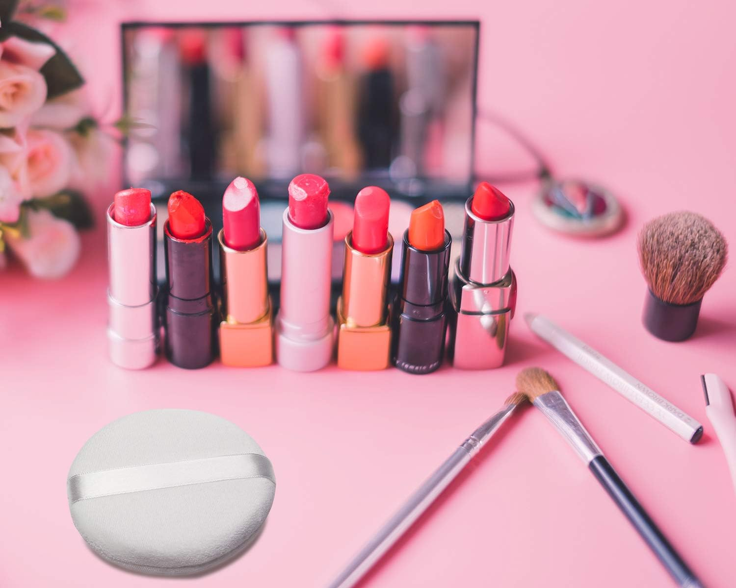 Shapenty 4PCS Soft Large round Loose Powder Puff Pad Washable Velour Smooth Bath Body Powder Puff with Ribbon Band Handle for Women Men Face Neck Makeup (4Inch, White) image number 1