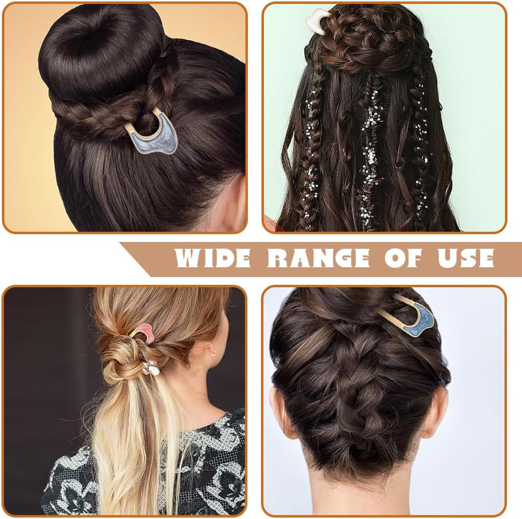 QOWIJEX Pack of 3 U-Shaped Hairpin French Style Hair Clip Shell Hair Pin Metal Hairpin Fork Sticks Tines Chignon Pens for Women Hair Styling Accessories (Pink + Azul + White) image number 4