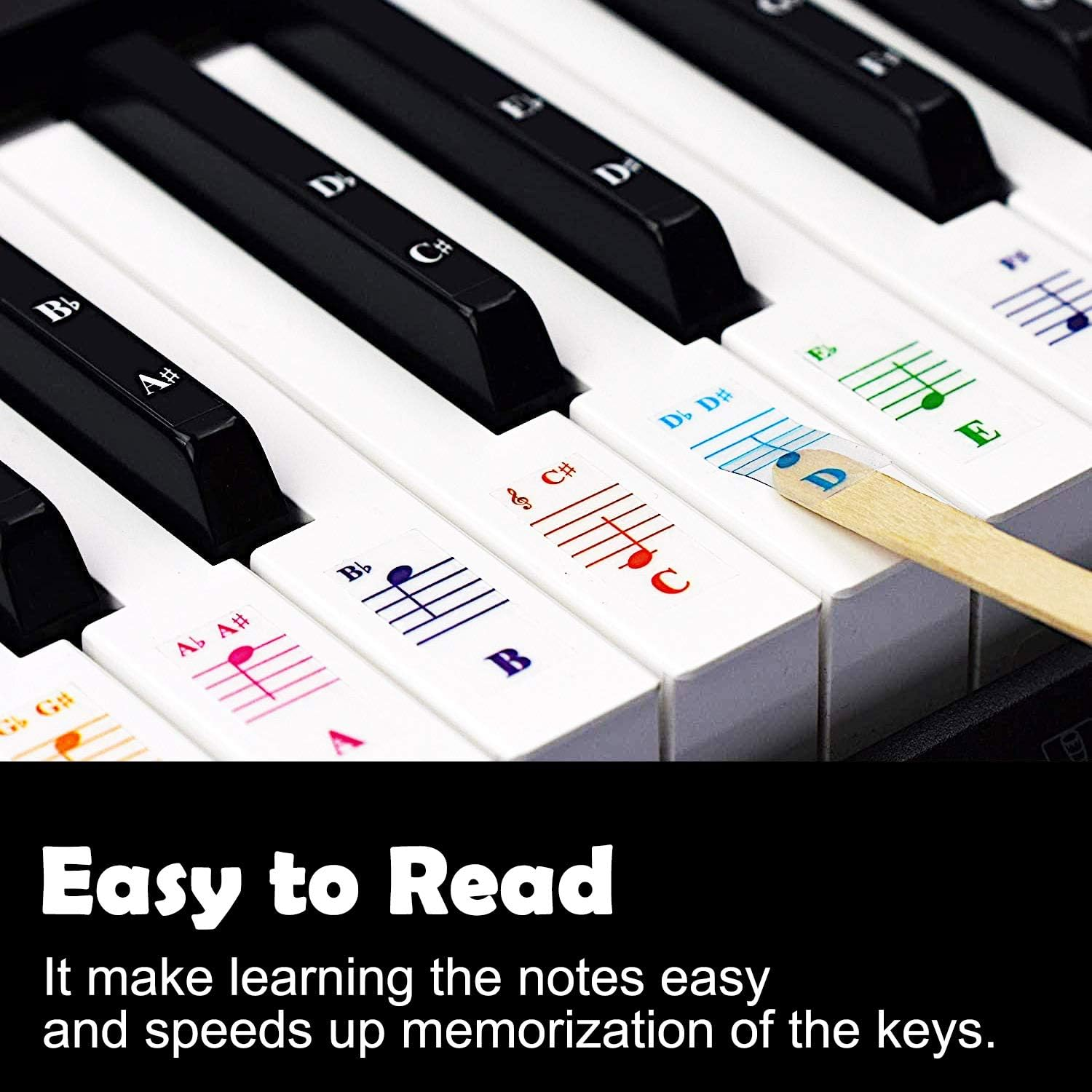 Piano Keyboard Notes Stickers 88/61/54/49/37 Keys Multi-Color,Transparent,Removable Colorful Large Bold Letter Piano Stickers Perfect for Beginners Kids Learning Piano (04_Colorful Piano Key)