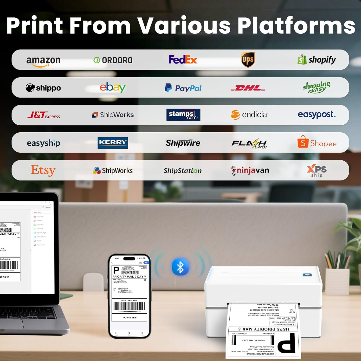 Anycash Bluetooth Thermal Shipping Label Printer, Wireless 4X6 Shipping Label Sticker Printer for Small Business and Office, Compatible with Android&Ios Windows, Used for Amazon, Shopify, Etsy USPS image number 3