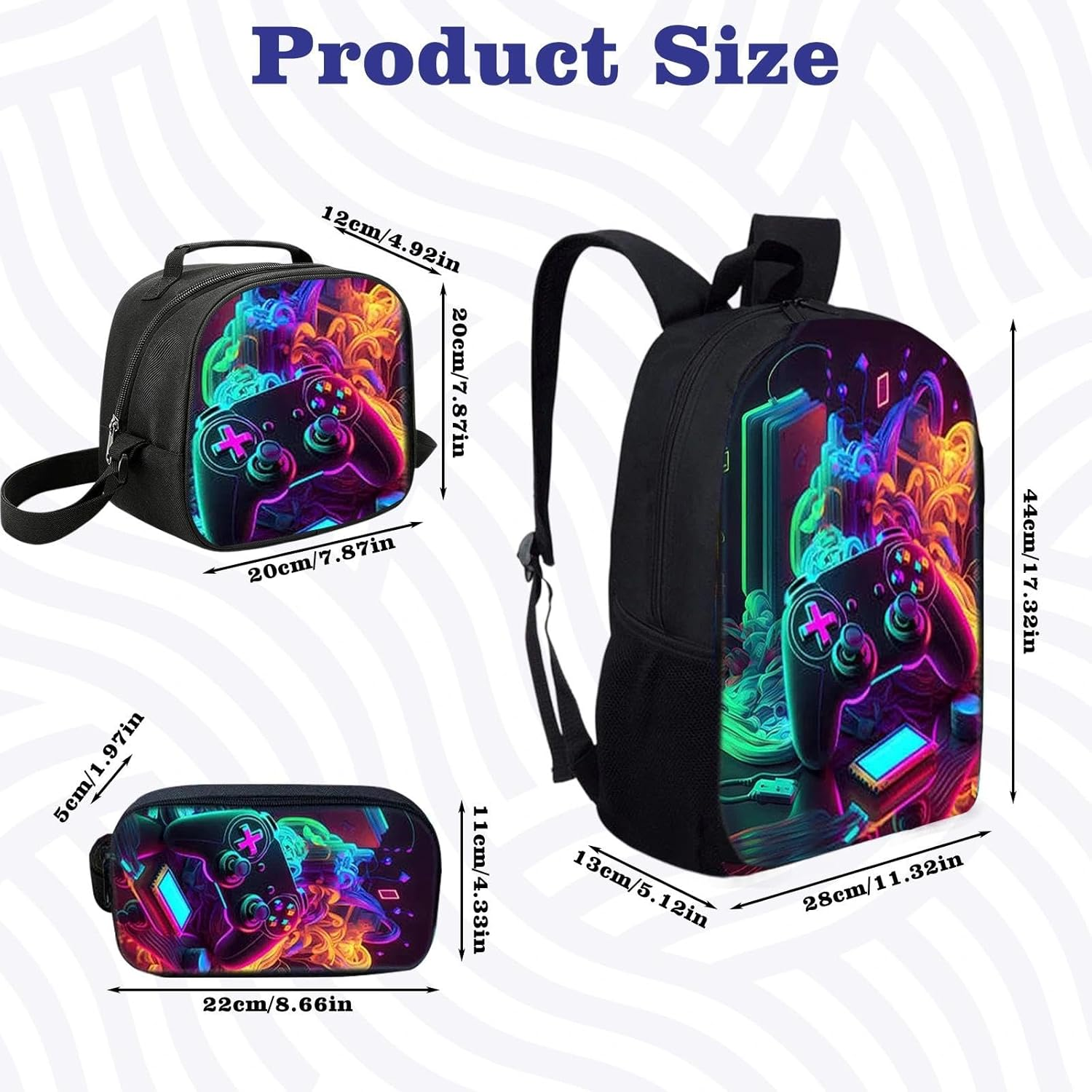 Fakcrkun Gaming Backpack for Boys, 3 Pcs Gaming Themed School Backpack Set with Lunch Bag & Pencil Case,Large Capacity School Bag Waterproof Lightweight Laptop Backpacks for Teenagers & Students image number 1