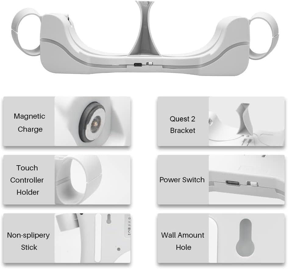 Iesooy Charging Dock for Quest 2,VR Wall Mount Charging Station Stand Set,High Speed,Fast Charging Station Display Holder and Controller Compatible with Q2 image number 1