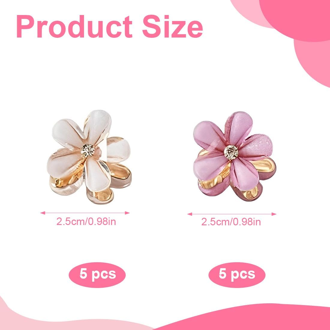 Weddhuis Mini Diamond Hair Clips Pack of 10 Cute Mini Hair Clips Hair Clips for Photo, Daily Life, Party, Wedding (White & Pink)